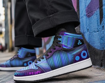 Xenomorph Psychedelic Purple Sneakers · Futuristic Streetwear Shoes · Festival & Rave Footwear · Wearable Art High-Tops