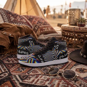 Chromadelic Psychedelic Rainbow High-Top Streetwear Shoes | Festival Sneakers | Unisex Statement Footwear image 3