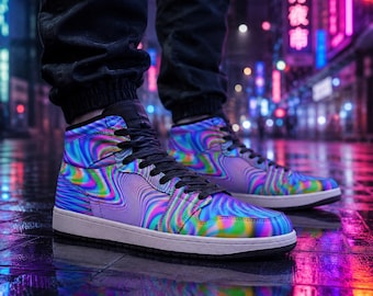 Holowave Unisex High-Top-Sneaker – Psychedelische Regenbogen-Streetwear-Schuhe, Festival-Mode, Trippy Vaporwave-Sneaker
