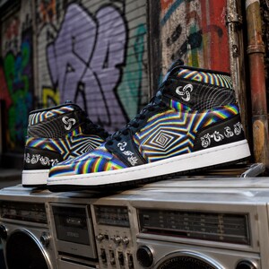 Chromadelic Psychedelic Rainbow High-Top Streetwear Shoes | Festival Sneakers | Unisex Statement Footwear image 4