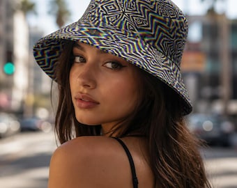 Chromadelic Reversible Bucket Hat, Double-Sided Op-Art Psychedelic Sun Hat, Unisex