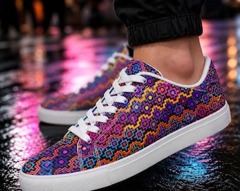 Rainbow Healing Low-Top Sneakers, Neon Geometric Festival Shoes, Unisex Visionary Art Footwear
