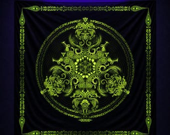 UV Active Neon Tapestry / Backdrop - Triton's Compass - Lime