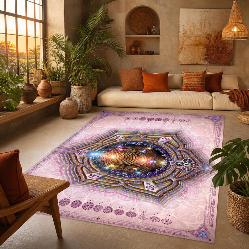 Svadhisthana Sacral Chakra Area Rug, Orange Mandala Meditation Mat, Sacred Geometry Yoga Decor image 2