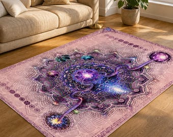 Sahasrara Crown Chakra Area Rug, Pastel Lotus Mandala Meditation Rug, Blush & Lavender Sacred Geometry Yoga Rug, Spiritual Bedroom Rug