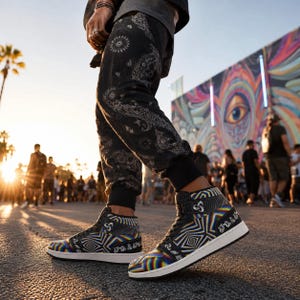 Chromadelic Psychedelic Rainbow High-Top Streetwear Shoes | Festival Sneakers | Unisex Statement Footwear image 10