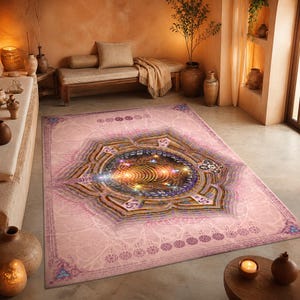 Svadhisthana Sacral Chakra Area Rug, Orange Mandala Meditation Mat, Sacred Geometry Yoga Decor image 4