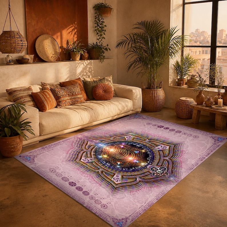 Svadhisthana Sacral Chakra Area Rug, Orange Mandala Meditation Mat, Sacred Geometry Yoga Decor image 1