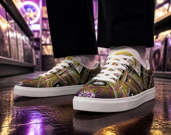 Manipura Solar Plexus Low-Top Sneakers, Yellow Sacred Geometry Shoes, Unisex Chakra Festival Footwear