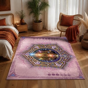 Svadhisthana Sacral Chakra Area Rug, Orange Mandala Meditation Mat, Sacred Geometry Yoga Decor image 3