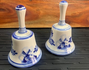 Delft ceramic bells with Windmill design Dutch set of 2
