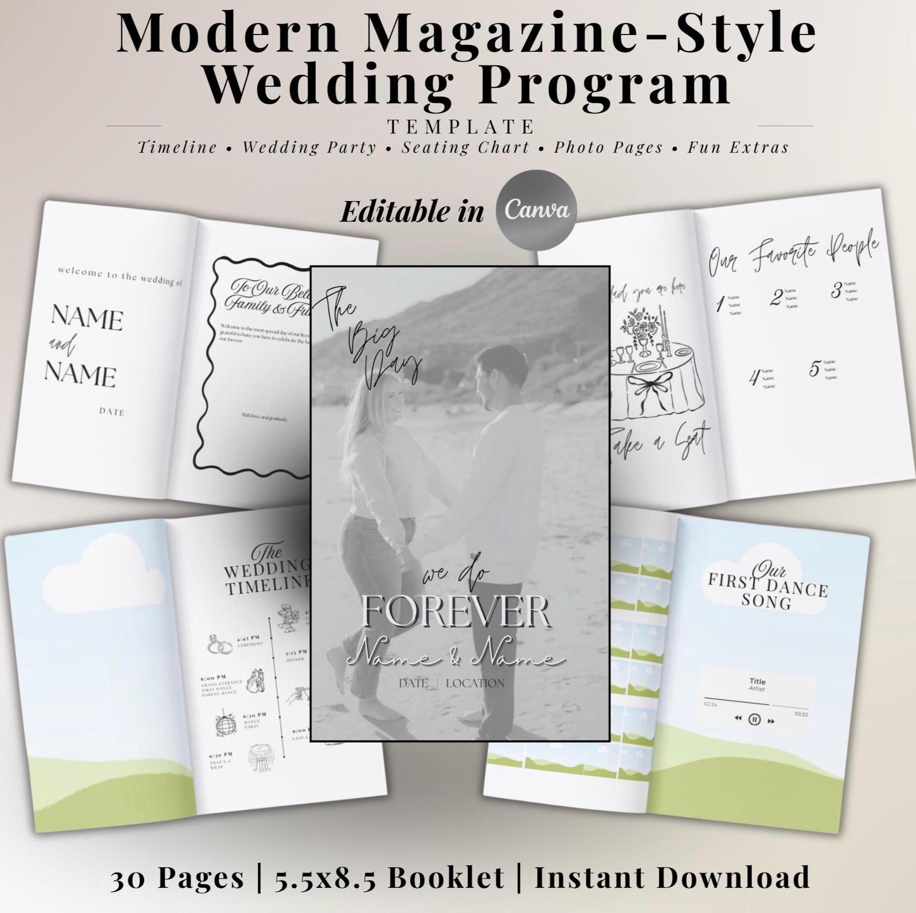 Wedding Program Magazine Template | Editable Canva Wedding Booklet ...