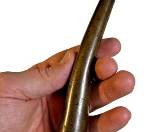 Antique brass fire hose nozzle boston woven hose & rubber co curved fireman