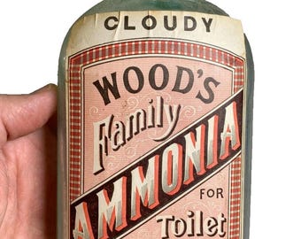 Rare antique victorian bottle paper label ammonia nathan wood son portland maine