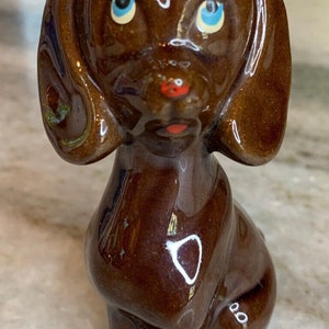 Antique vintage ceramic bizen ware cold painted brown dog figurine statue japan