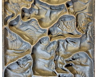Rare 1984 john wright cast iron animal puzzle cookie cake cornbread mold pan