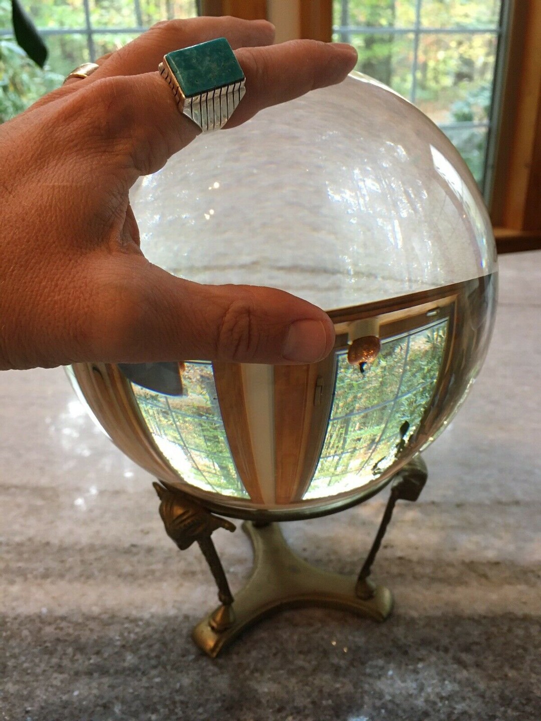 Large 6 Antique Crystal Ball W/brass Metal Stand With Etsy