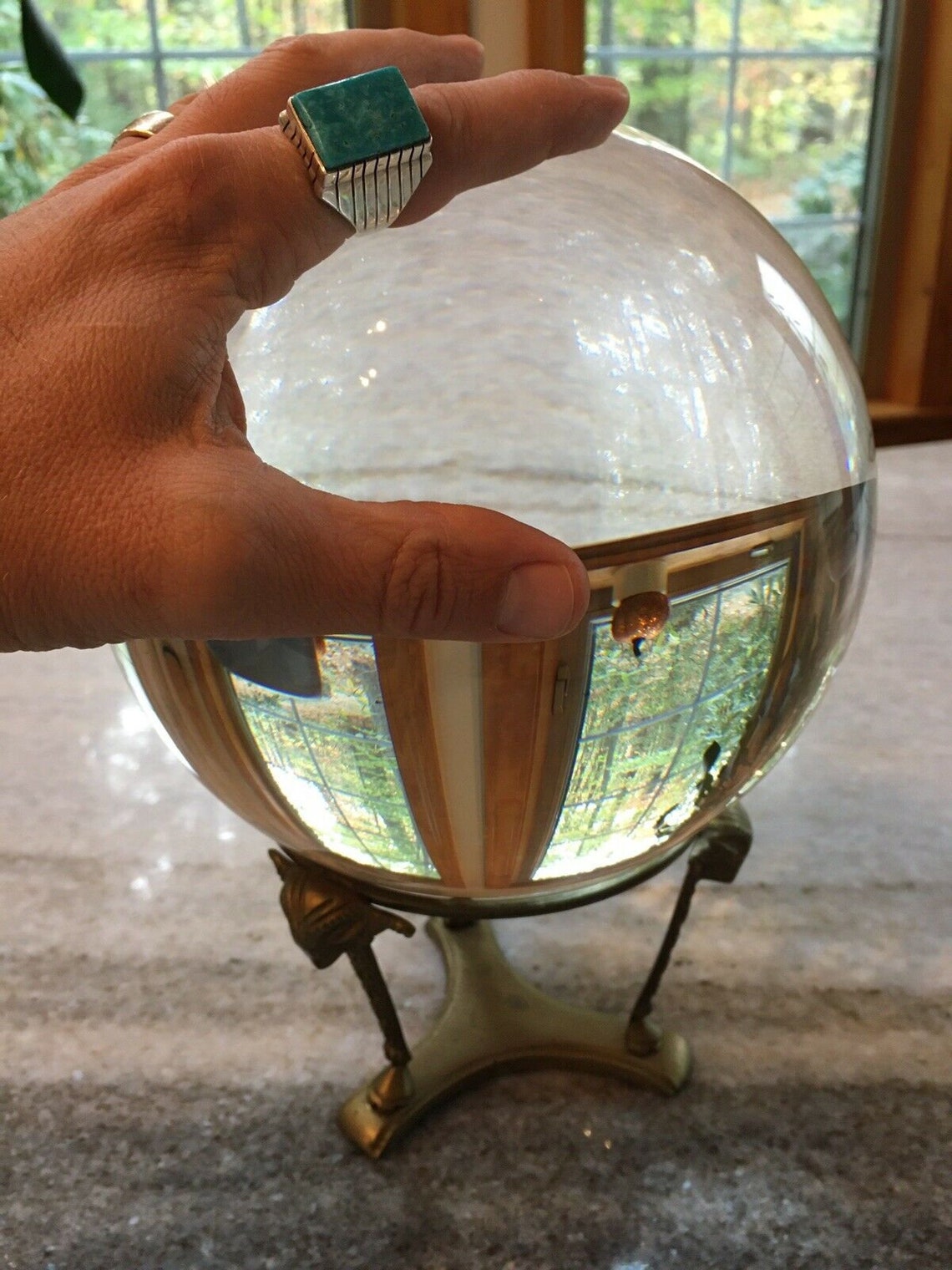 Large 6 Antique Crystal Ball W/brass Metal Stand With Etsy UK