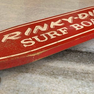 Wow! 24&quot; rinky-dink surf board vintage steel wheels skateboard longboard 1960s!