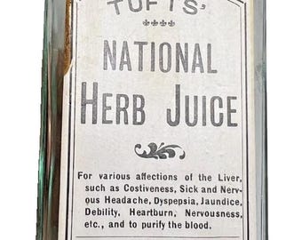 Rare tufts herb juice bottle virginia city nevada comstock labeled gold rush