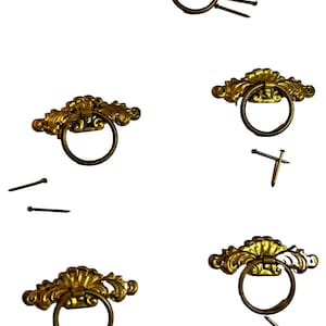 Antique jewelry box ring pulls stamped brass hardware small little mini handles