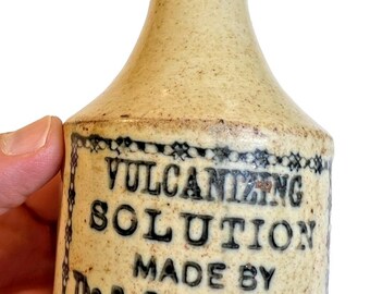 Antique b.f. goodrich vulcanizing solution stoneware bottle akron ohio