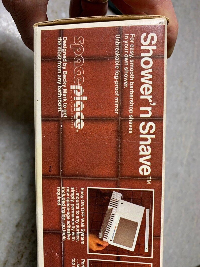 Nos vintage 1981 shower n shave bathroom shower shelf rack mirror wall adhesive zdjęcie 3