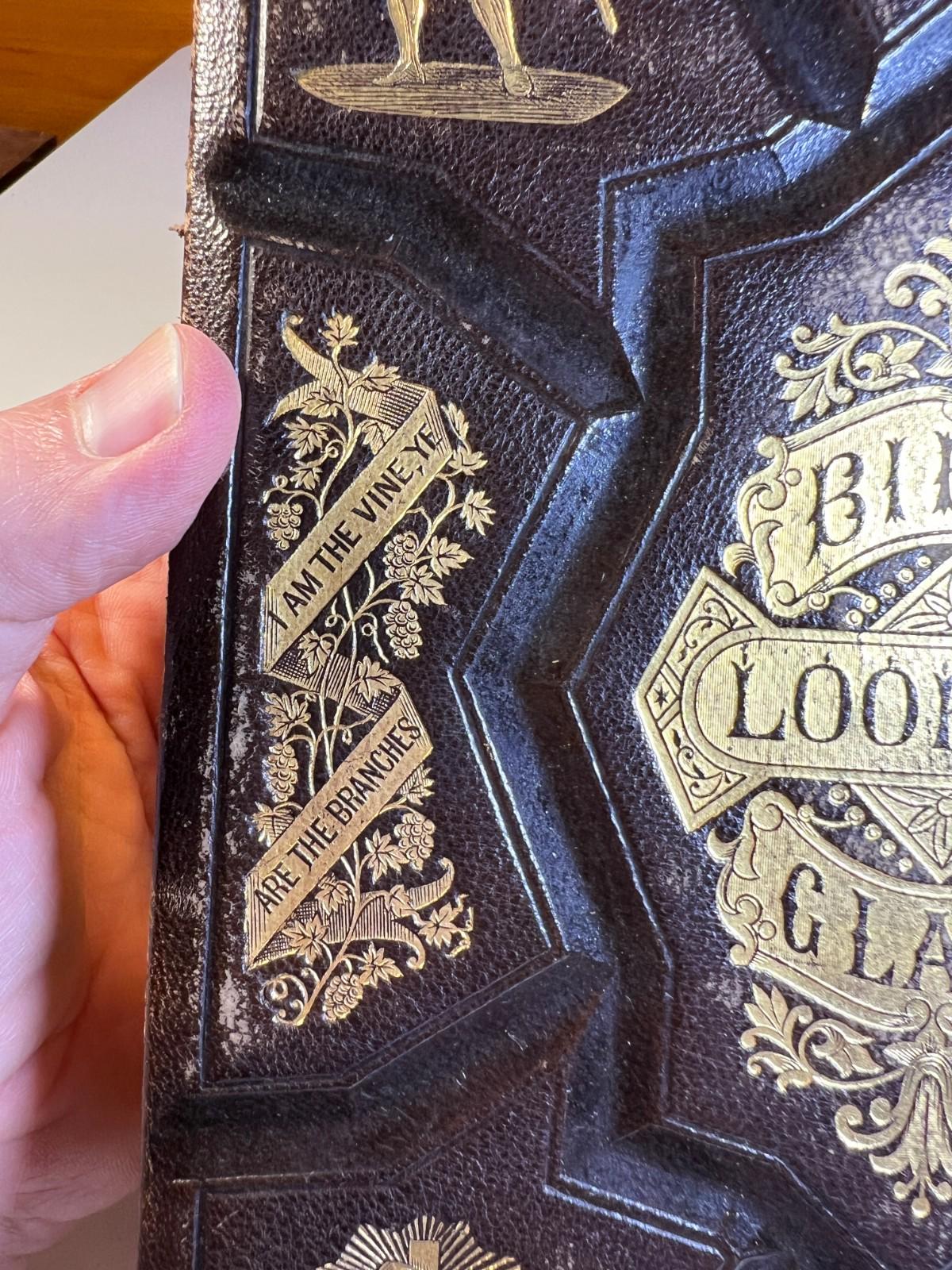 Scripture Emblem Antique 1874 Bible Looking Glass Illustrated Religious Emblems Leather ...