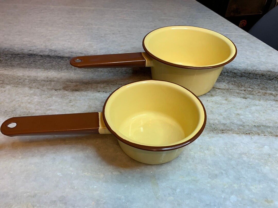 Great Cond Antique 1930s/40s Tan/brown Enamelware Pots/pans Great Cond
