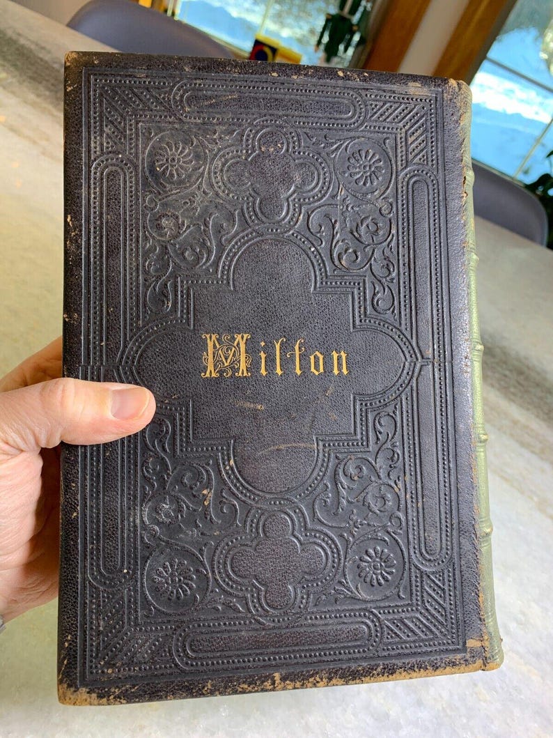 Antique Ornate Gilded Embossed Leather Victorian Book Milton's Poetical ...