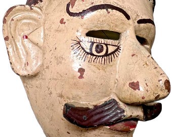 Antique mexican mexico cuadrillas wood wooden dance mask carved gentleman catrin