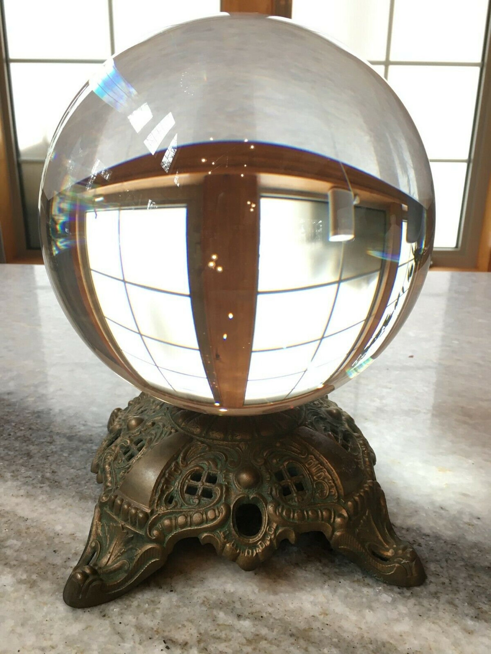Massive 8, Antique, Crystal Ball W/ornate Finely Cast Brass Stand Etsy
