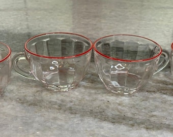 Set of 4: antique art deco duralex made in france clear tea/punch cups glasses
