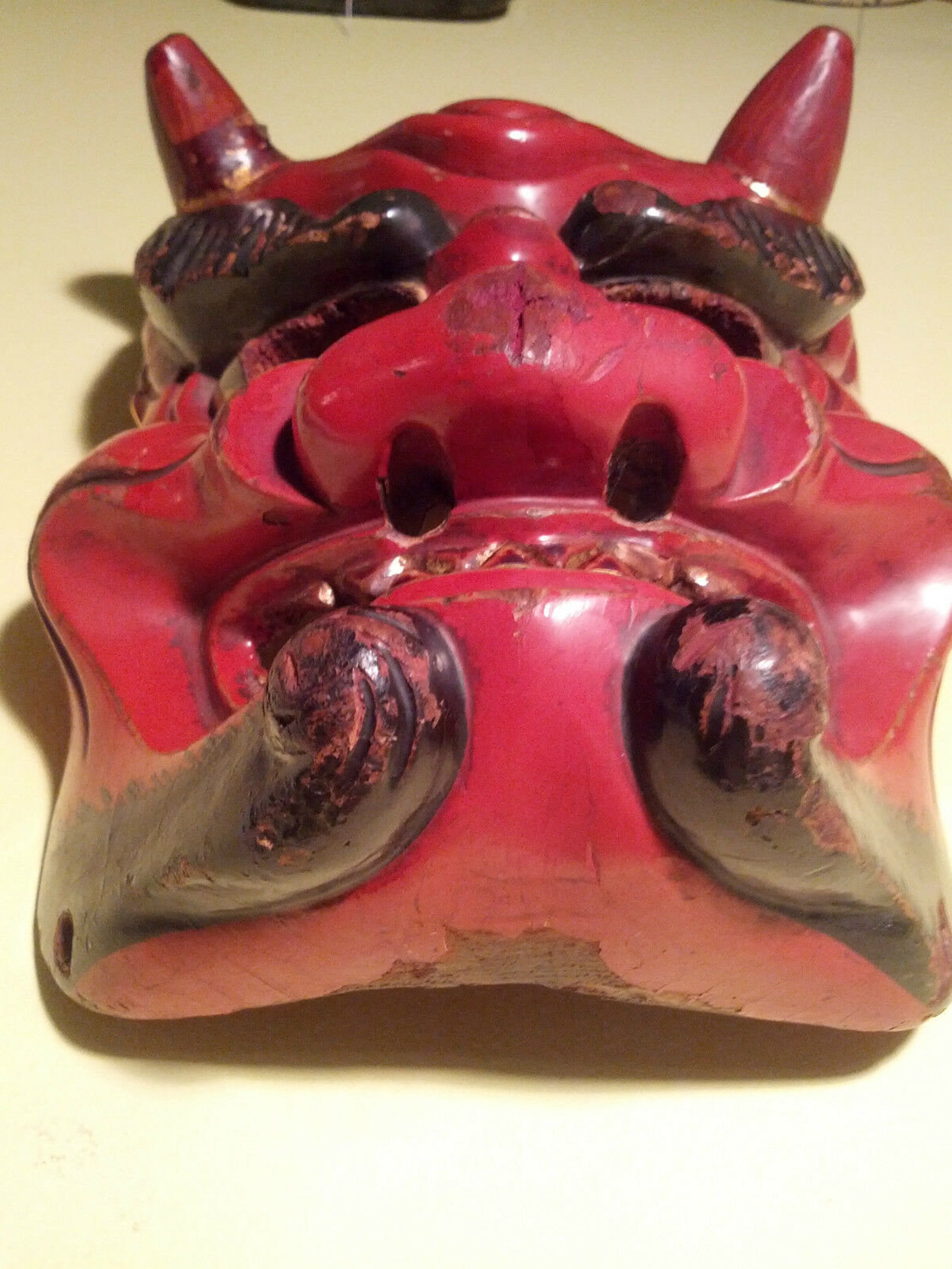 Antique, Danced, Japan/japanese Wooden Ao-oni Mask Used in Annual ...