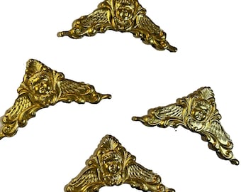 Juego de 4 apliques de muebles vintage con querubines, monturas rococó de acero dorado de 2,75 pulgadas.