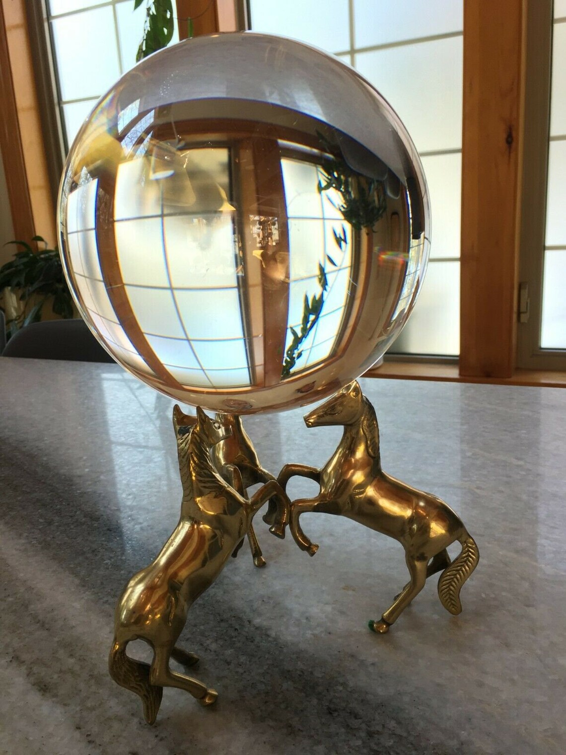 Massive 8 antique crystal ball w/ornate brass stand Etsy