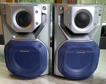 Vintage panasonic sb-ak22 bookshelf speakers grey blue raw wire 100 watts 6 ohms