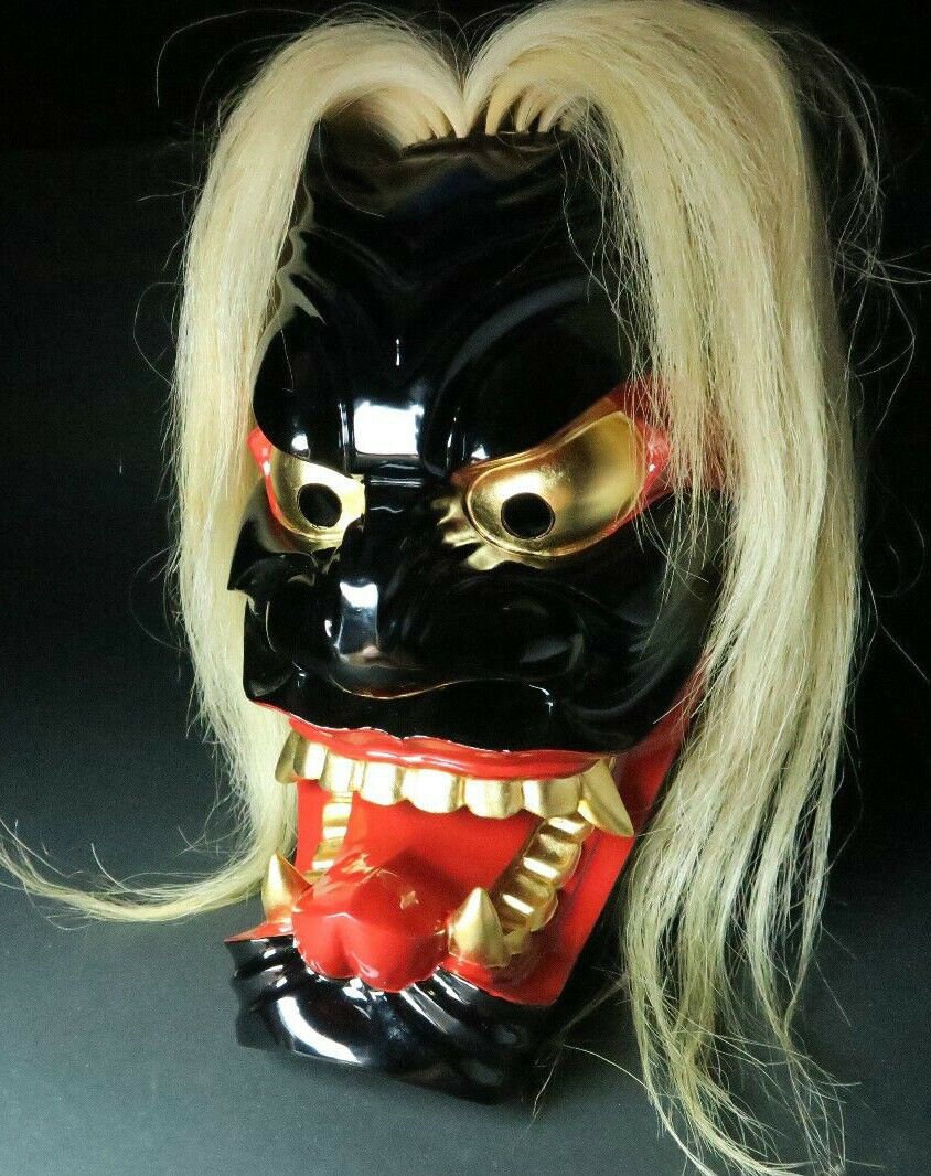Master Craftsmanship! Japanese Wooden BURYU ONI Mask Japan Kagura Dance Kajiwara