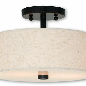 Livex meridian 2 light 11&quot;w single semi-flush fabric shade ceiling bronze