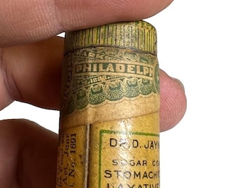 Antique c1910 dr jayne’s sanative pills tin bottle philadelphia quack medicine