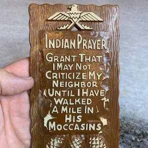 Antique vintage 1930s 1940s camp decor decoration &quot;indian prayer&quot; sign plaque