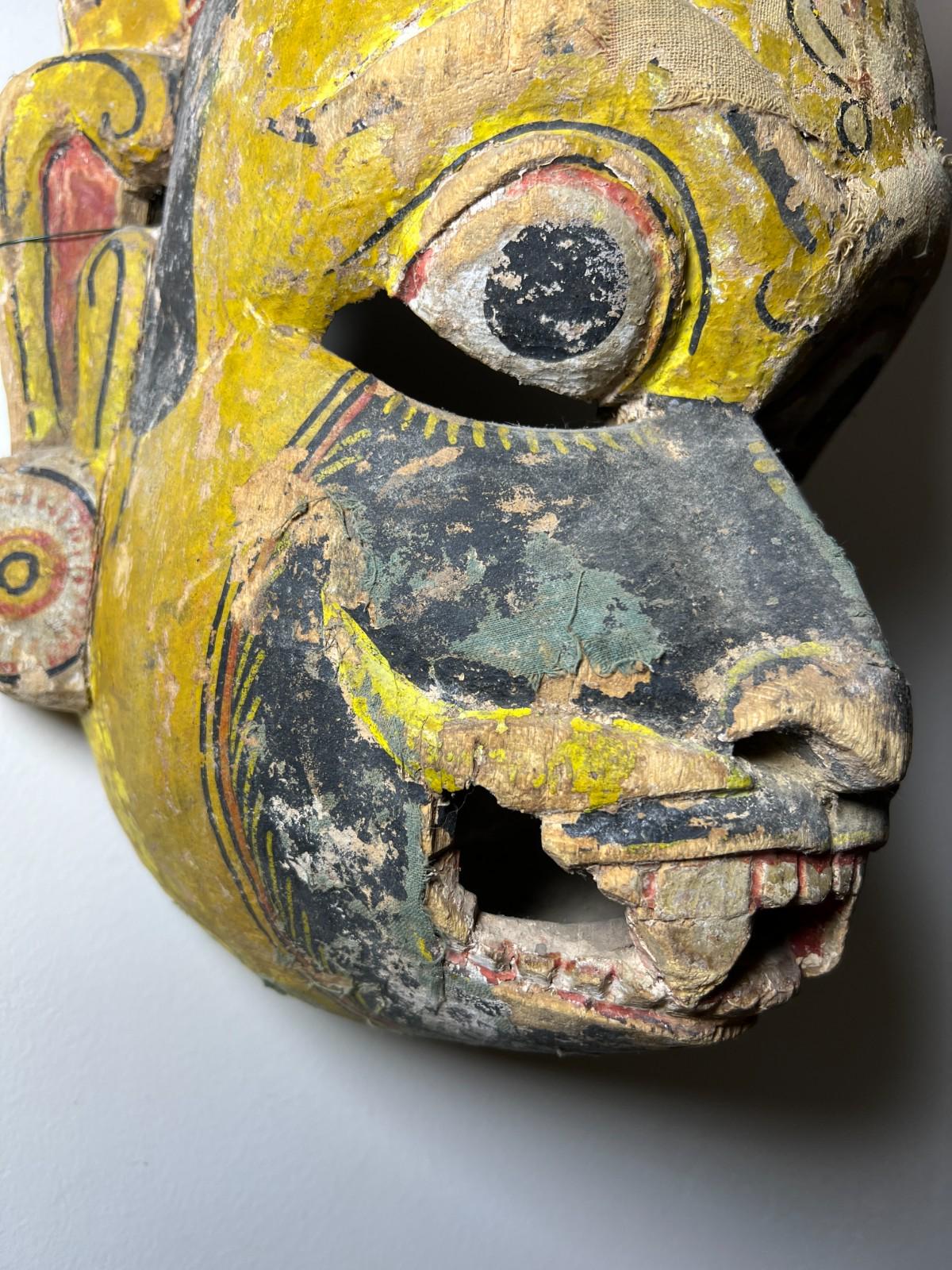 Antique Ritual Hanuman Mask Wood Wooden Muslin Polychrome Pigments ...