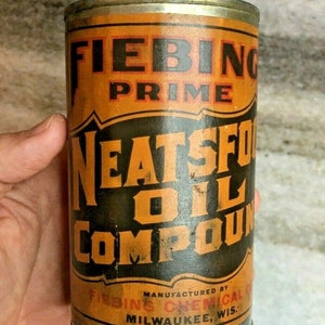 Early antique fiebing&#39;s neatsfoot oil compound milwaukee wi wisconsin 1 pint can