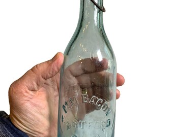 Antique blob top aqua bottle mm m.m. bacon embossed hartford ct connecticut !