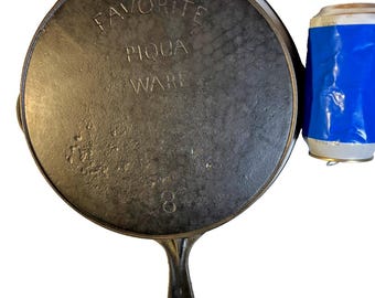 Sartén antigua favorita de hierro fundido Piqua Ware, anillo de calor liso y plano, restaurada