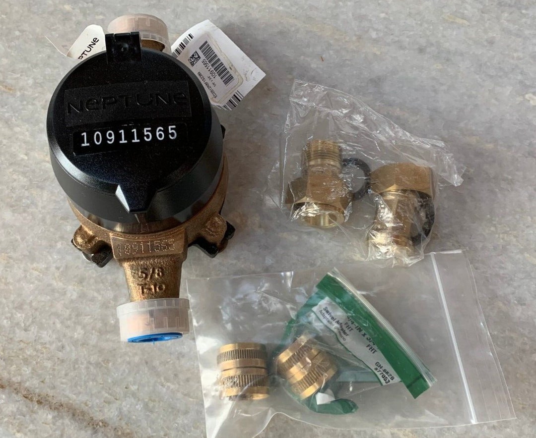 New Neptune Brass T10 Water Meter Gauge 5/3 X 3/4 W/adapters Etsy
