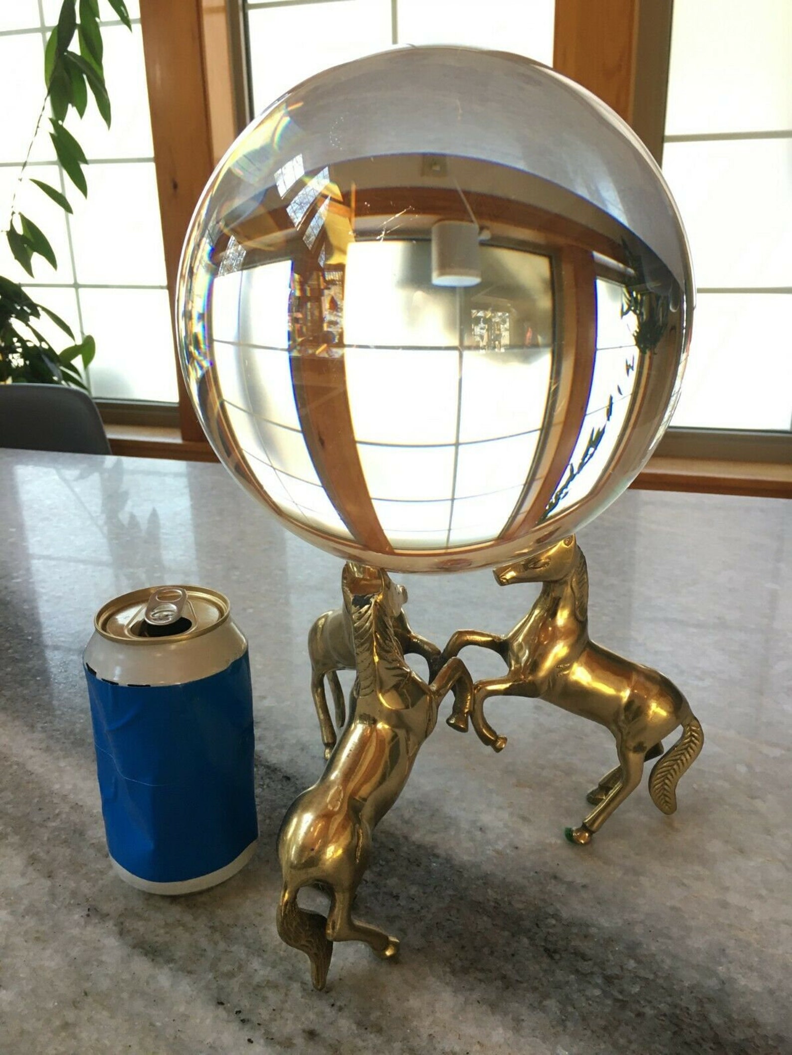 Massive 8 Vintage Crystal Ball W/ornate Brass Stand Etsy Canada