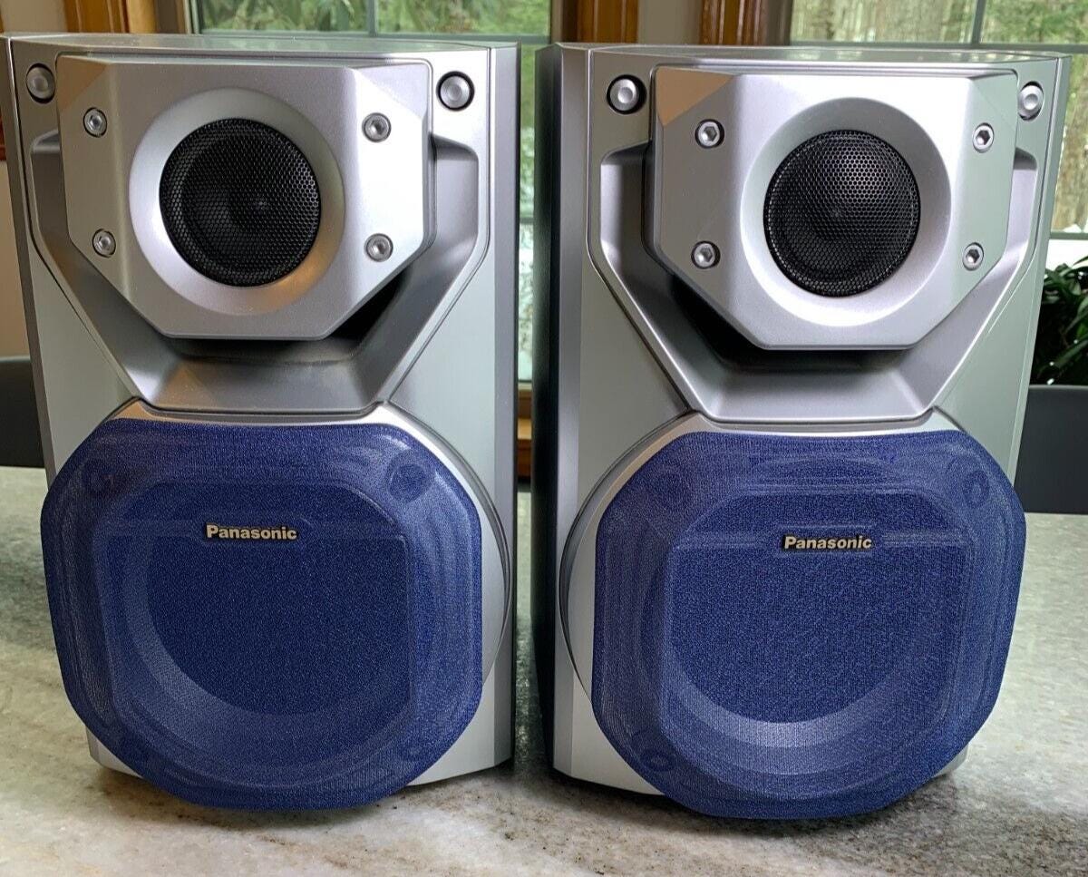 Vintage Panasonic Sb-ak22 Bookshelf Speakers Grey Blue Raw Wire