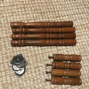 Vintage 1960-70s brown wooden table legs w/mounting hardware, second-tier risers