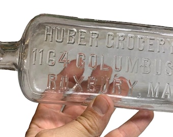 Rare antique bottle huber grocery store co columbus ave roxbury / boston ma mass
